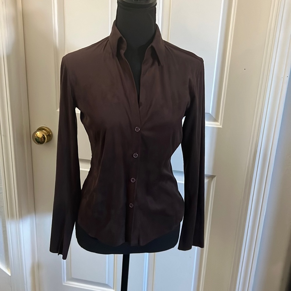 Max Studio Vintage Brown Suede Button Up Top (XS)